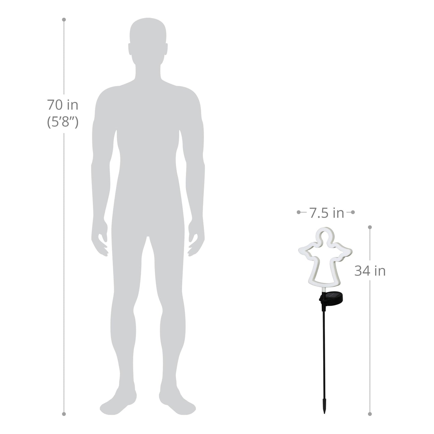 Exhart Garden Solar Lights Decorative Angel Stake LED 9.5x34.5 Inch Plastic White Outline Model 19069-RS