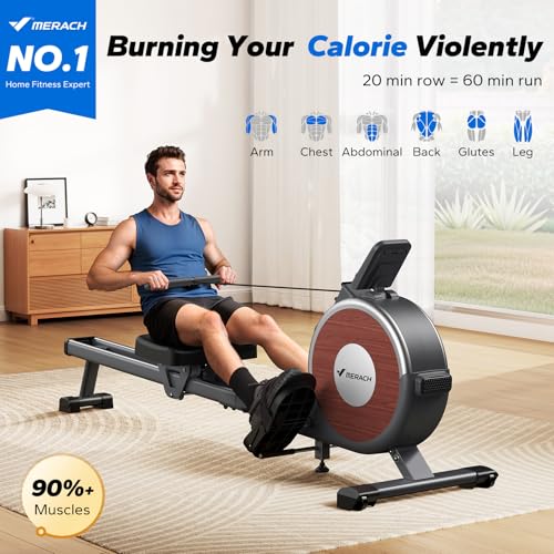 MERACH Rowing Machines for Home, Magnetic Rowing Machine with 16 Levels, Rower Machine of Quiet Resistance, Dual Slide Rai...
