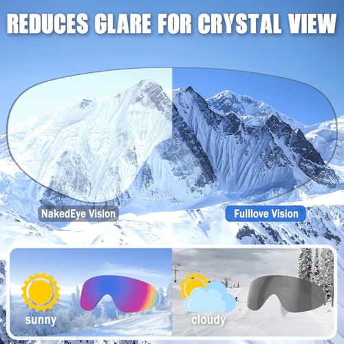 Fulllove Ski Goggles, 3 Pack Snowboard Goggles 100% UV Protection Dustproof Snow Goggles for Men Women Youth Kids Boys Girls