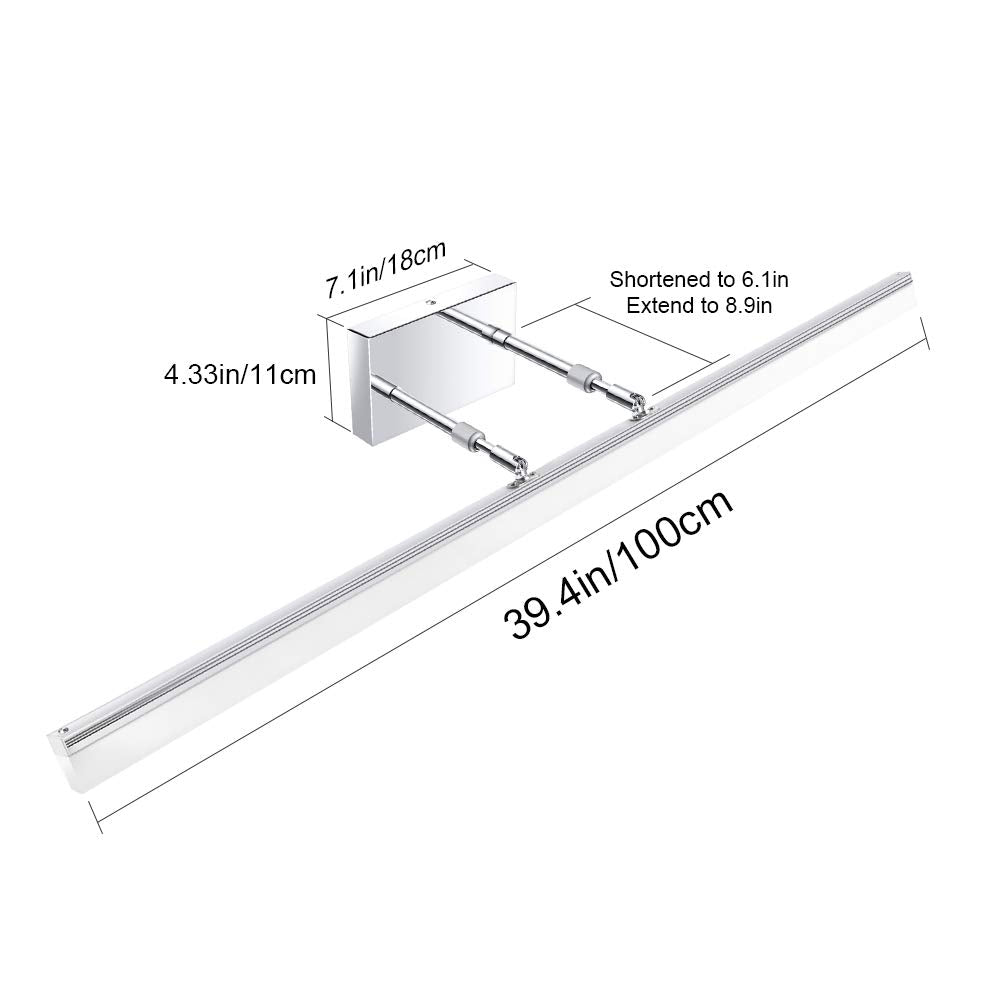 Aipsun 40 Modern Led Vanity Light Fixtures - Adjustable Chrome Bathroom Lighting, Stainless Steel, 5500K