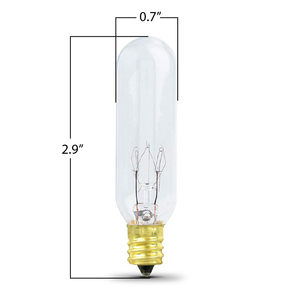 Feit Electric 15W T6 Incandescent Bulb, Candelabra Base, Soft White, 2.9 L X 0.7 D, Model Bp15T6-