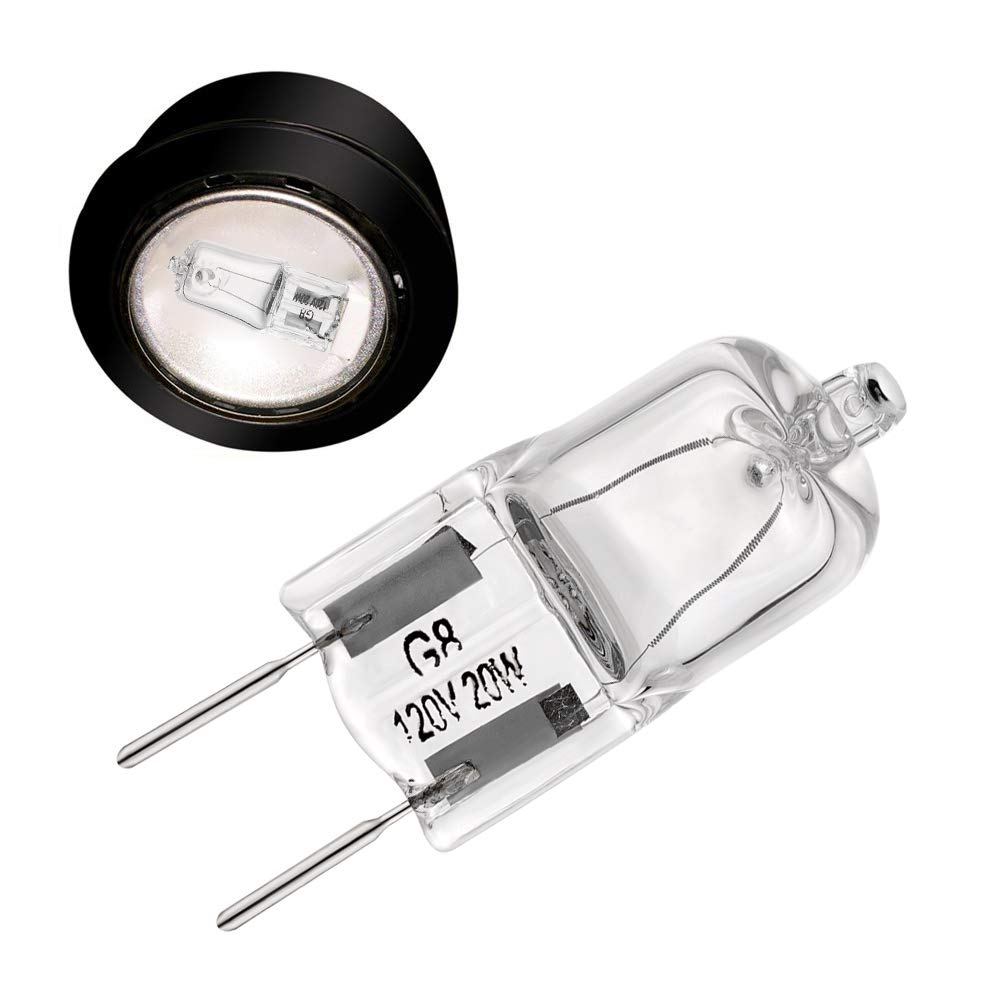 Bogao G8 Halogen Light Bulbs 20W 120V, 12-Pack, Glass, Warm White, 1-3/8 Length, Ideal For Under Cabinet Puck