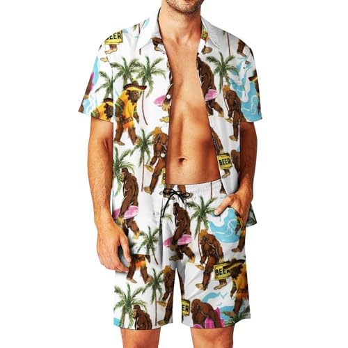DOOPCCOR Men's 3 Piece Tracksuit Cuban Collared funny Hawaiian Shirt Shorts Button Down Sets With Bucket Hats