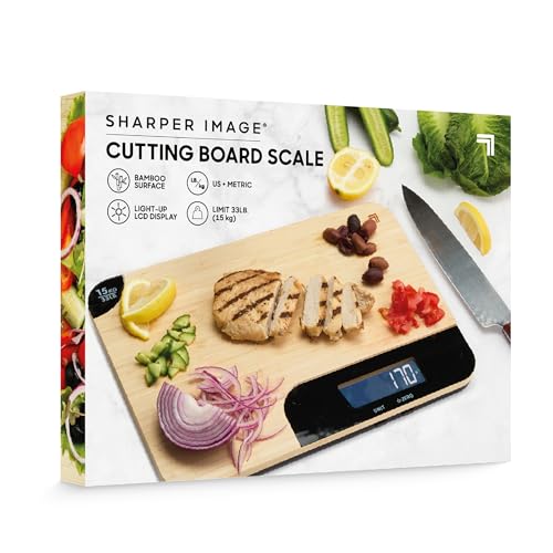 Sharper Image Bamboo Cutting Board & Digital Food Scale, 33 lb Capacity, Measures Grams & Ounces, Multi-Functional for Foo...