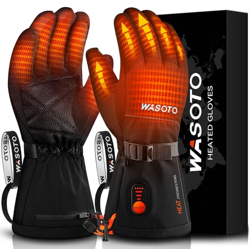 WASOTO Heated Gloves for Men Women 7.4V Battery 22.2WH Rechargeable Heated Ski Gloves Touchscreen Waterproof Electric Heat...