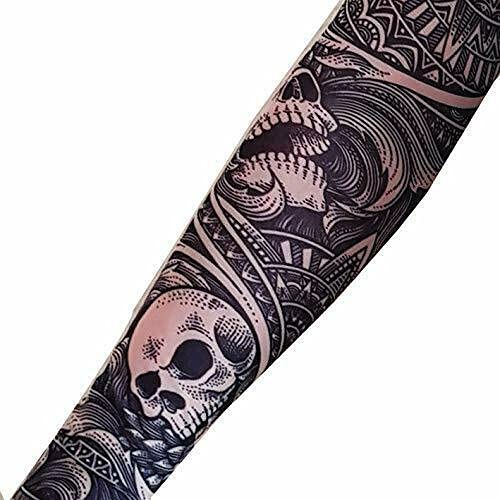 2 x Tattoo arm sleeves fake nylon elastic stocking full arm skulls halloween stretchy adult gotihic slip on biker goth got...