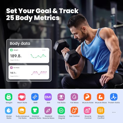 Rabater Smart Scale with Large Color Display, Digital Bathroom Scale for Body Weight BMI Muscle Mass, 25 Composition, Body...