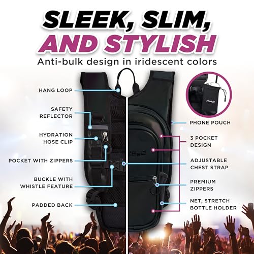 Rave2o Rave Hydration Backpack – Anti-Theft Festival Hydration Pack with 1.5L Leakproof TPU Bladder – Slim, Insulated Wate...