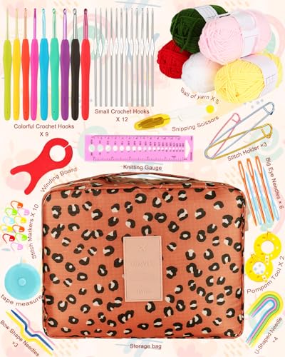 Coopay Crochet Kit Beginners Crochet Hook Set with Crochet Yarn,58PCS Portable Crochet Set Ergonomic Crochet Hooks Travel ...