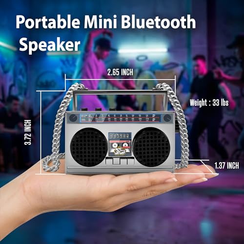 Portable Bluetooth Speakers, Retro Speakers Bluetooth Wireless Wearable Mini Bluetooth Boombox with 27” Neck Chain, FM Rad...