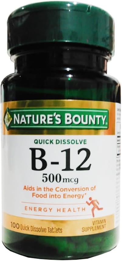 Nature's Bounty Vitamin B12, Supports Energy Metabolism and Nervous System Health, 500mcg, 100 Quick Dissolve Tablets