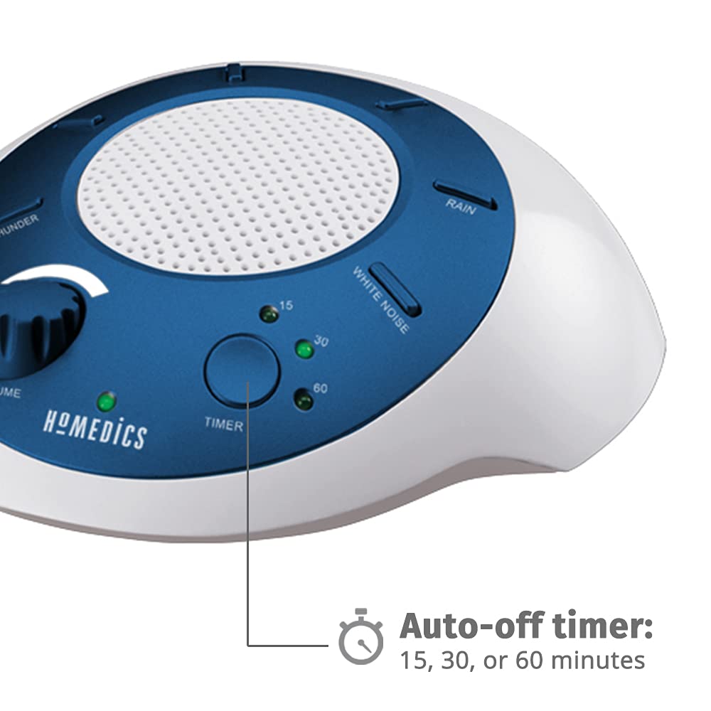 Homedics SoundSleep White Noise Sound Machine, Blue, Small Travel Sound Machine with 6 Relaxing Nature Sounds, Portable Sound Therapy for Home, Office, Nursery, Auto-Off Timer, by Homedics