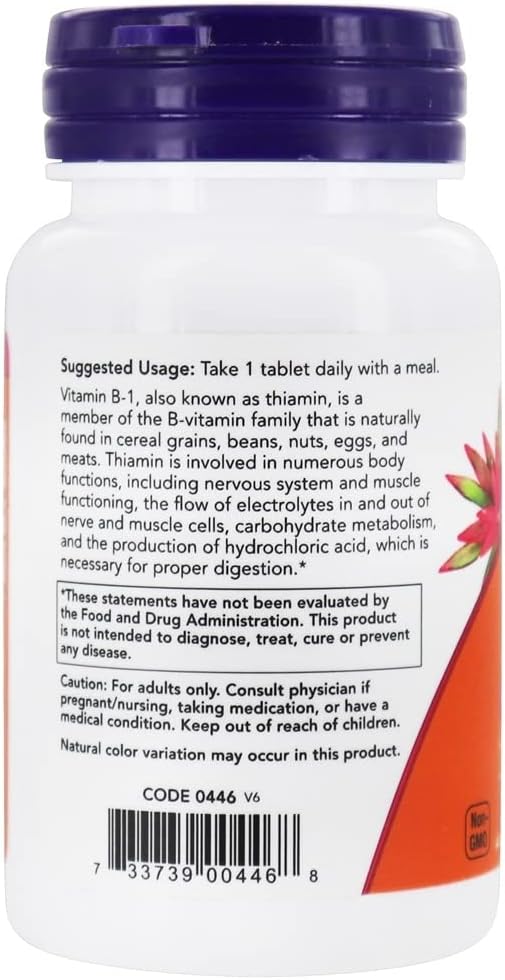 Now Foods Vitamin B-1 (Thiamine), 100 tablets / 100mg (Pack of 2)