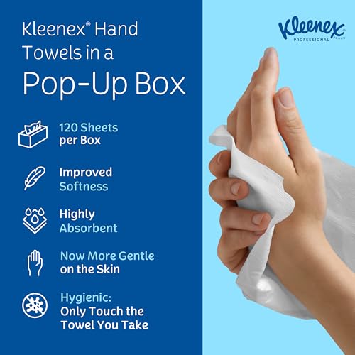 Kleenex Professional Paper Hand Towels, Bulk (01701), Premium Absorbency Pockets, Pop-Up Box, White (18 Boxes of 120 Sheets, 2,160 Sheet Total)