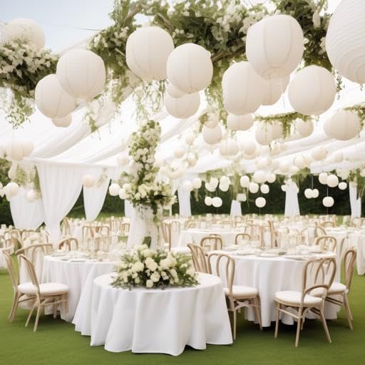 Matissa Round Paper Lanterns - 10 White Paper Decor For Wedding & Birthday Party, Pack Of 3