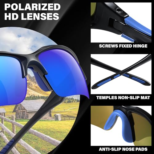 DioKiw Sports Polarized Sunglasses for Men Cycling Running Fishing UV Protection Sun Glasses Lightweight Half Frame Goggles