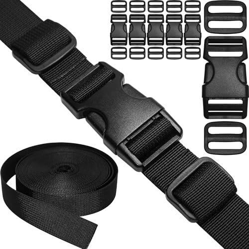 1" Straps and Buckles Set: 6 yard Nylon Webbing 1 inch (25 mm) Wide, 6 pack Side Release Buckle, 12 pcs Tri-Glide Sliders,...