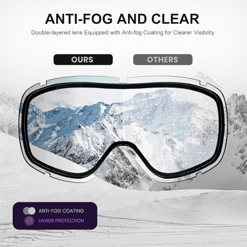 VEWOE Ski Goggles OTG for Men Women, Anti-Fog Snowboard Goggles UV400 Protection Snow Goggles for Adult Youth