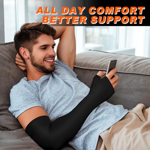 Hiball Lymphedema Medical Compression Arm Sleeve with Gauntlet, 20-30 mmHg Graduated Compression Full Arm Support for Wome...