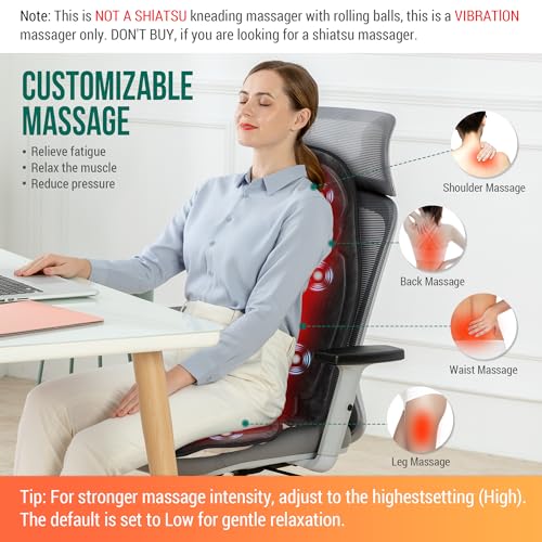Snailax Vibration Back Massager with Heat, Massage Seat Cushion with 6 Vibrating Motors and 2 Heat Levels, Massage Chair P...