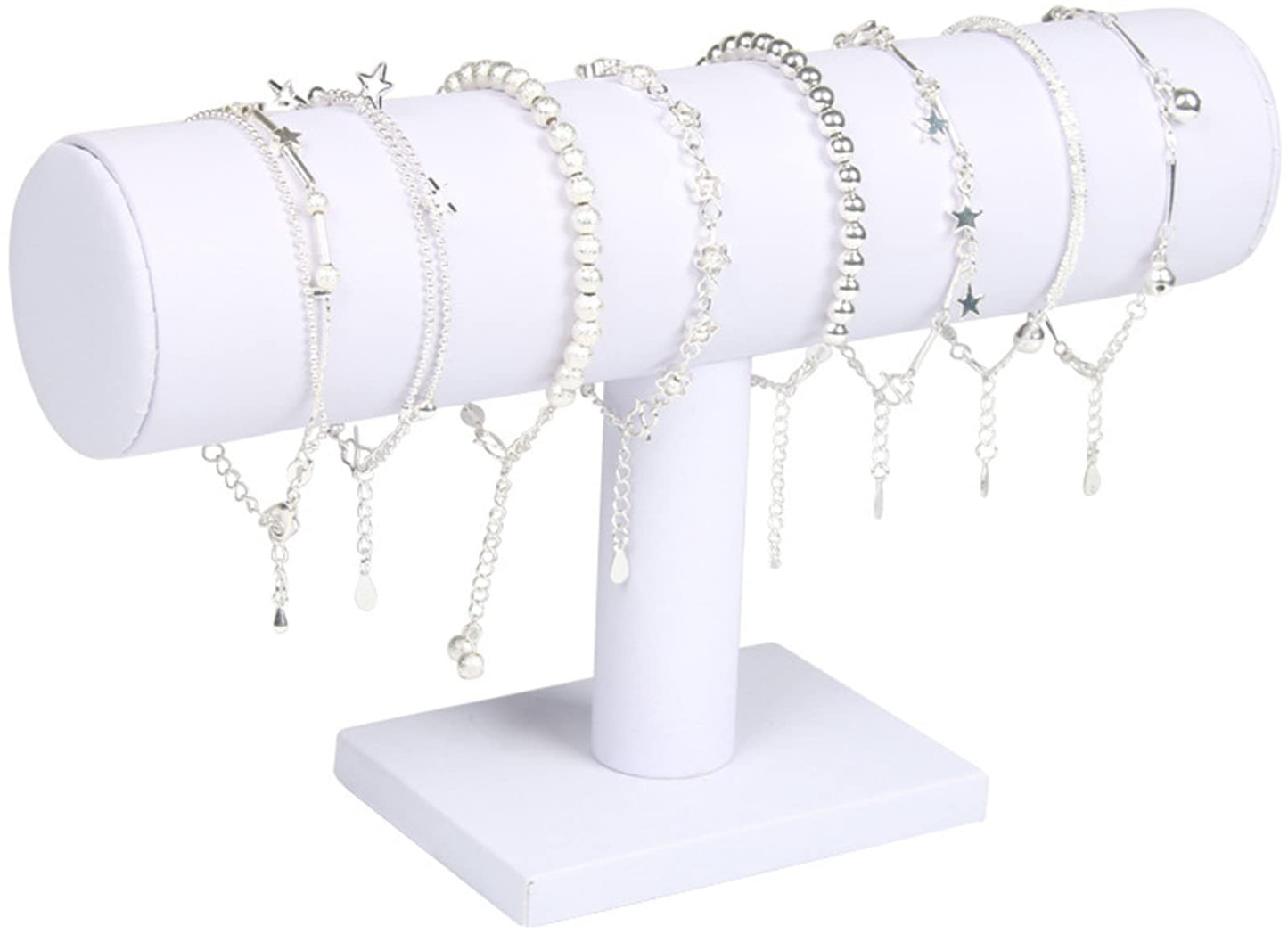 ChezMax Necklace Jewelry Display Jewelry Stand Hovering T-Bar Bracelet Holder for Home Organization, White Leatherette