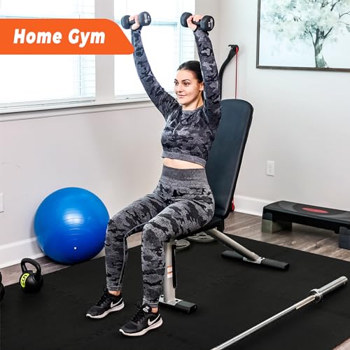 SUPERJARE 0.4'' Thick 24 Pcs 96 Sq Ft Rubber Top Exercise Equipment Mats, High Density EVA Foam Mats with Rubber Top, Inte...