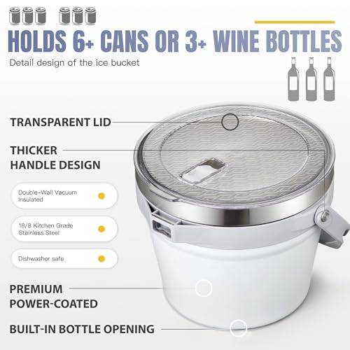 COKTIK 7L Vacuum Insulated Ice Bucket with Lid and Scoop& Tongs，Large capacity Stainless Steel Beverage Bucket for Cocktai...