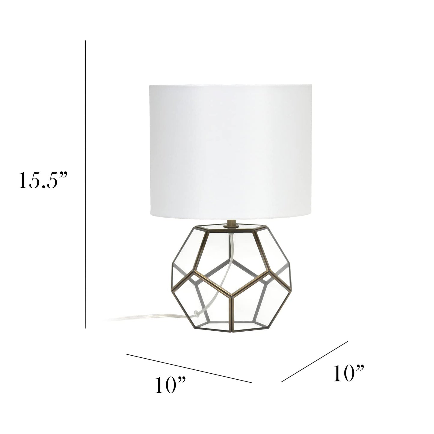 Elegant Designs LT1093-BRS Vintage Modern Table Lamp, Brass/Clear Glass, White Shade