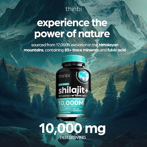 Thinbi Pure Himalayan Shilajit Organic Capsules with Fulvic Acid & Trace Minerals - 90 Count