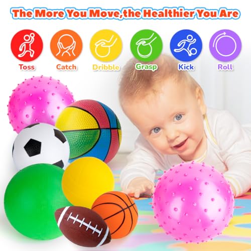 HOESDA Balls for Toddlers 1-3,Toddler Sports Ball Outdoor Toys,Set of 7 Kids Foam Ball Baby Ball Indoor Outdoor Toys-Playg...