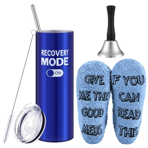 Teenyyou 3 PCS Funny Get Well Soon Gifts 20oz Hospital Mug fuzzy Funny Recovery Socks Silver Steel Tea Hand Bell