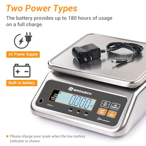 BROMECH Food Scale Pound and Ounce, Rechargable, Commercial Grade, Stainless Steel Platform, for Meat Shop, Deli, Produce ...