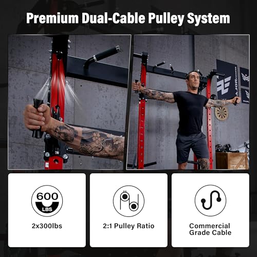 MAJOR FITNESS F22 Power Rack, 1600lbs All-in-One Squat Rack with Dual Pulley System, Heavy-Duty Steel Frame, Attachments &...