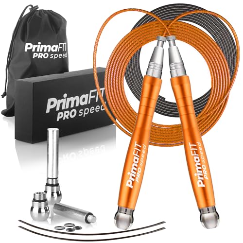 PrimaFIT Jump Rope Pro Speed Skipping Rope Adjustable Adult Jumping Rope Weighted Aluminium Handles for Double Dutch Boxin...