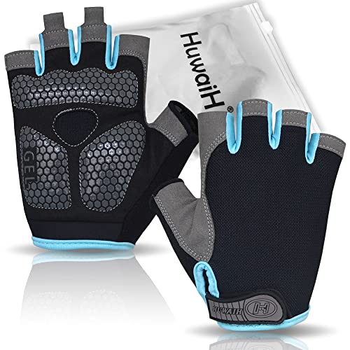 HuwaiH Bike Gloves for Men/Women, Cycling Gloves with Anti-Slip Shock-Absorbing Pad Half Finger Biking Bicycle Gloves