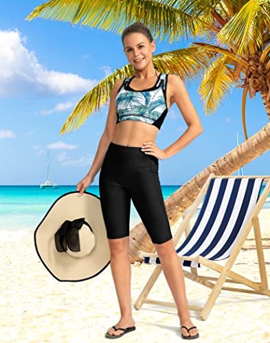 SANTINY Women's 8''/12'' High Waisted Swim Shorts with Pockets UPF50+ Long Board Swimming Shorts for Women with Liner