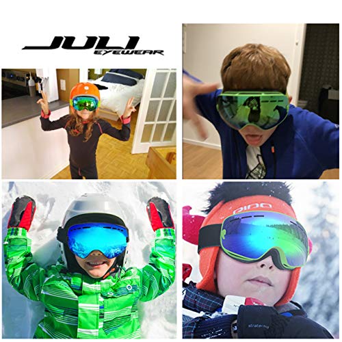 Juli Kids Ski Goggles,Interchangeable Double Layer Spherical Lens,OTG Anti-Fog Snowboard Skate Snow Goggles Age 4-16 4300