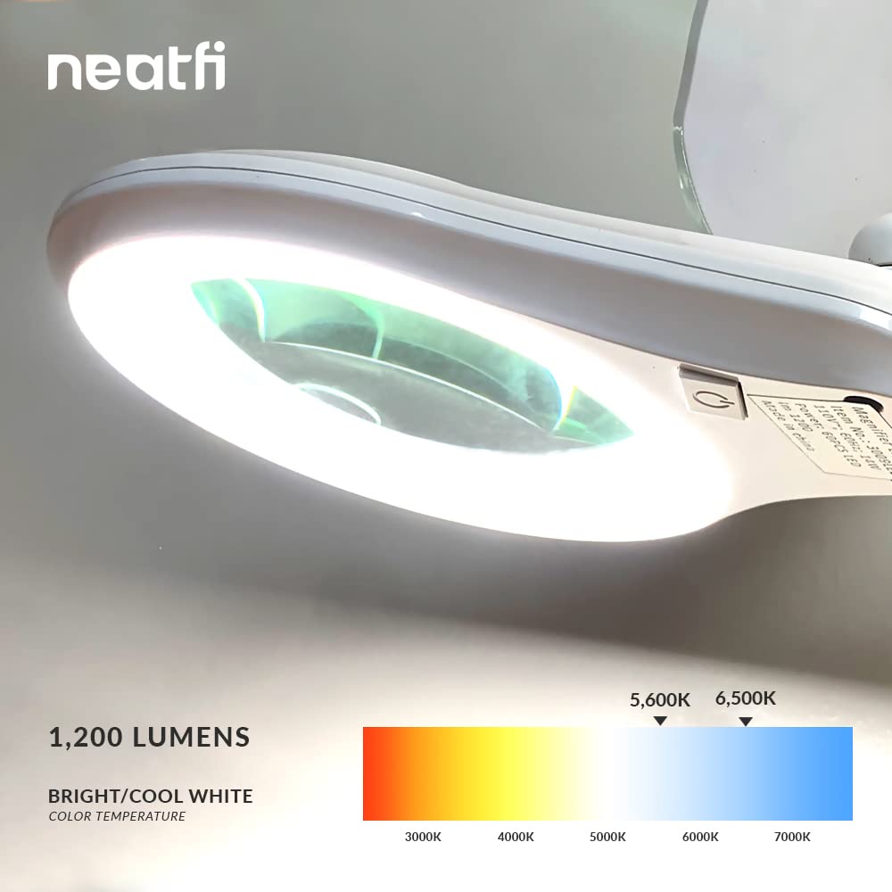 Neatfi (New Model Bifocals 1 200 Lumens Super Led Magnifying Lamp With Clamp  Dimmable  5 Inches Diameter Lens  Adjustable Arm Utility Clamp (8 Diopter + 20 Diopter  White)