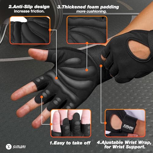 SIMARI Breathable Workout Gloves for Men and Women, Padded Weight Lifting Gloves with Great Grip, Full Palm Protection for...