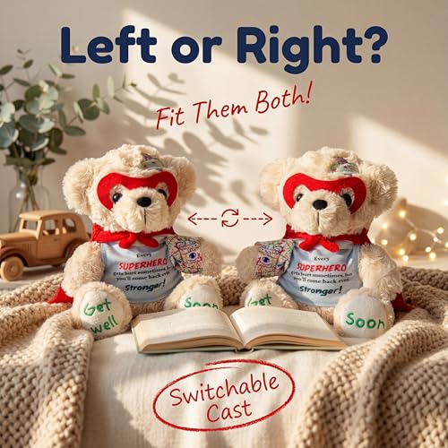 SHSEEN Broken Arm Gifts for Kids, Superhero Get Well Soon Bear with Switchable Cast (Fits Left or Right Arm), 8 Inch Stuff...