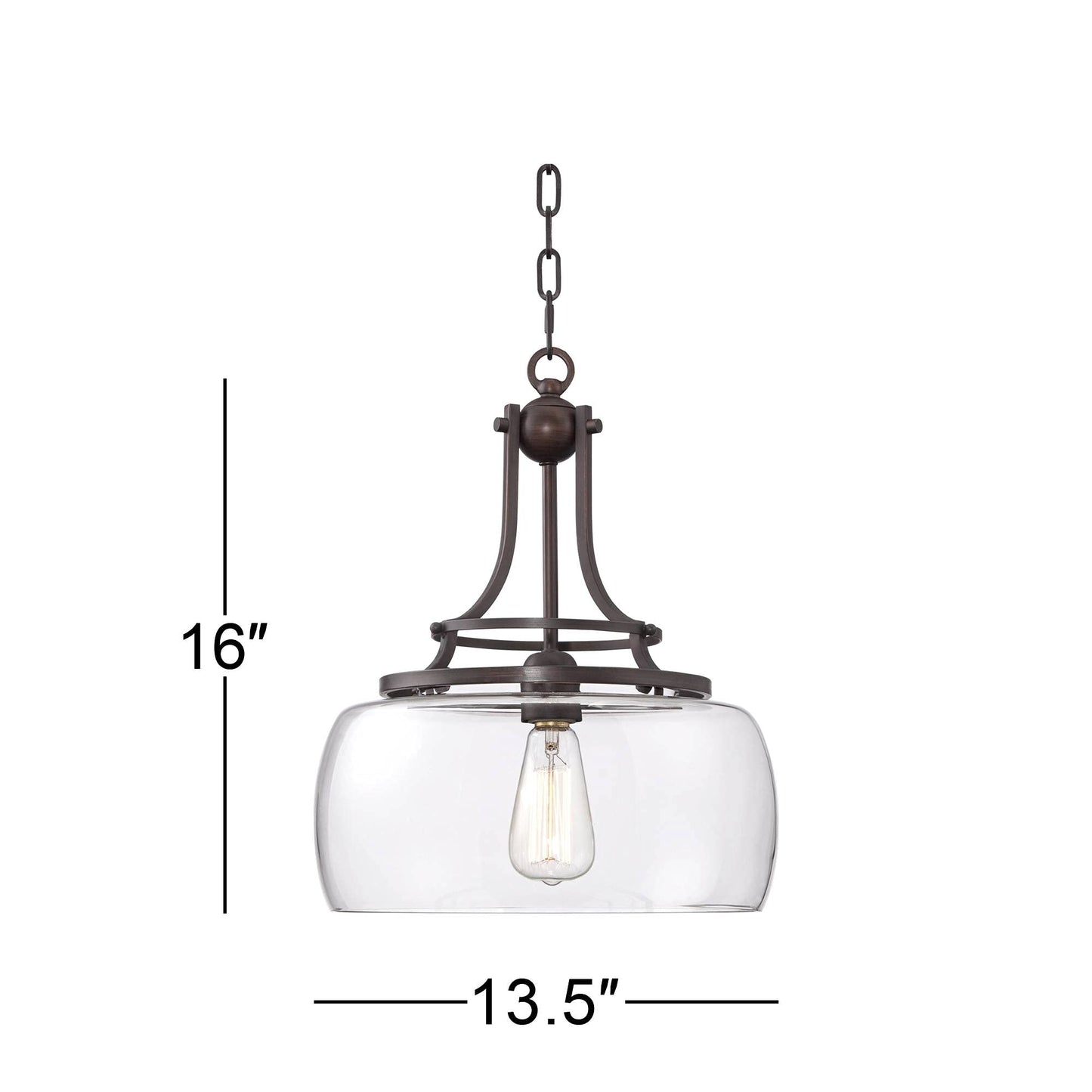 Franklin Iron Works Bronze Pendant Light - 13.5 Wide, 16 High, Clear Glass, Small Farmhouse Design For Kitchen, Dining, Living Room