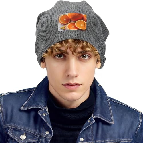 YANYU Fresh Orange Fruit Print Lightweight Waffle Pullover Hat Men Women Winter Headwear Outdoor Camping Travel