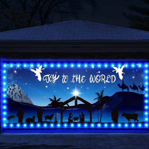 Ganeen 6.4x16 ft LED 2025 Christmas Garage Door Banner String Light Large Rustic Xmas Garage Door Decorations Xmas Banner ...