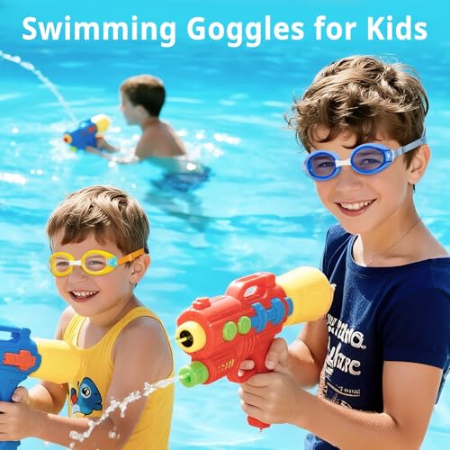 Pixel Panda 2 Pack Kids Swim Goggles with Fabric Strap for 3-14 Anti-Fog Anti-UV, No Leak No Hair Pulling Swimming Goggles