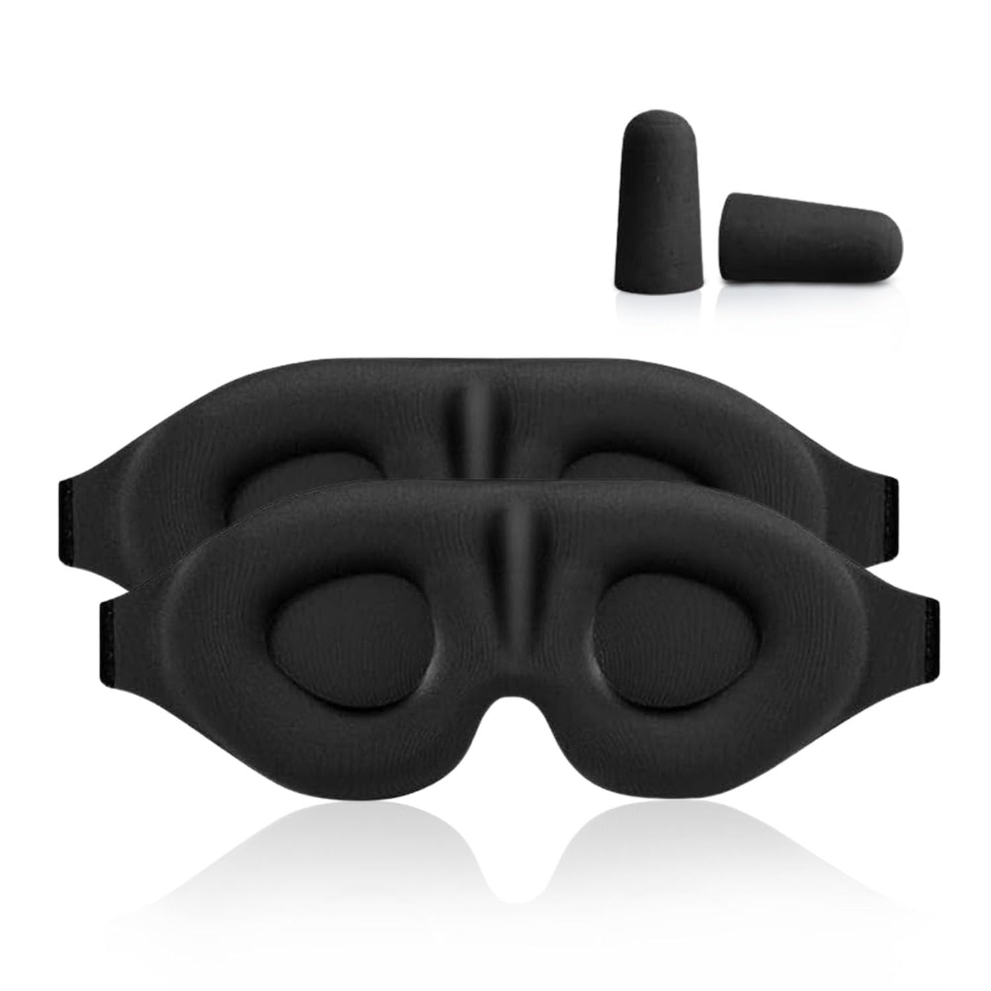 Luxury Sleep Mask – Pack of 2 Ultra-Soft Silk Eye Covers with Adjustable Strap & Soft Ear Loops, 3D Contoured Light Blocking Sleeping Mask for Travel, Naps & Relaxation(Black & Black)