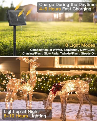 120LED 10FT Solar Fairy Lights Outside Waterproof, 8 Lighting Modes IP65 Outdoor Solar String Lights Outdoor Waterproof Fi...