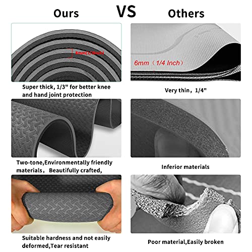 QMKGEC Yoga Mat 1/3" (8mm) Thick Non-Slip, Women Men Fitness & Exercise Mat, 72"Lx24"W Eco-Friendly TPE Workout Mat with C...