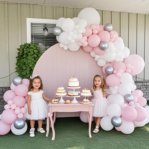 CVPARTYON Light Pink Balloons 125 Pcs Pink Different Sizes of 18 12 10 5 Inch Pastel Baby Pale Pink Balloon Arch Kit Garla...