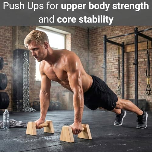 NUPARA FITNESS Wooden Push Up Bars - Calisthenics Equipment for Core and Upper Body Strength Training and Exercise | Push ...