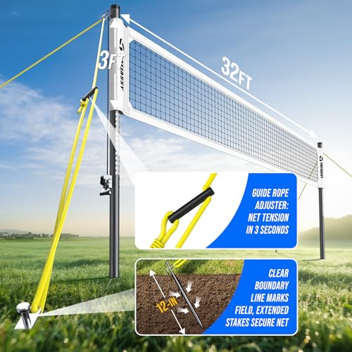 Patiassy Heavy Duty Professional Volleyball Net Set for Backyard & Beach, 32-Ply Reinforced Net with Steel Anti-Sag Winch,...